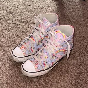 Kids Converse High-Top Unicorn & Rainbow Sneakers in Light Pink